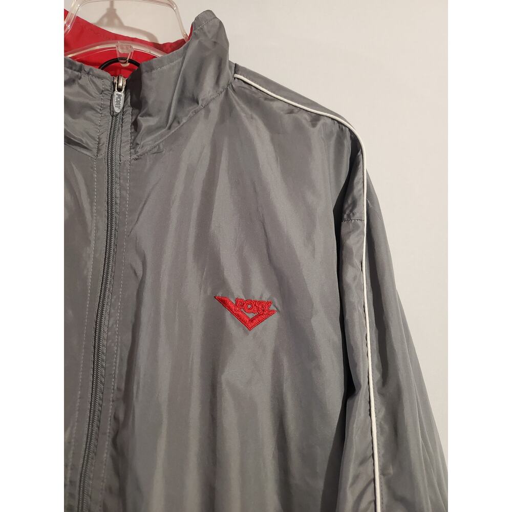 Pony Vtg Y2K 2 Piece Track Suit Windbreaker Jacket Pants Mens Size XXL Gray Red - Picture 4 of 16